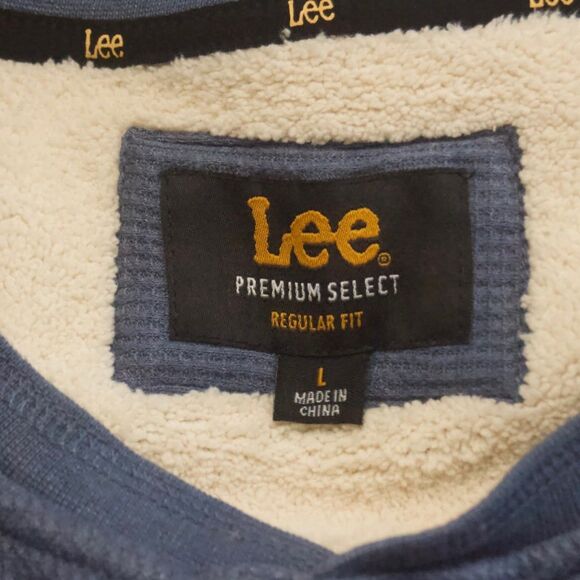 LEE Premium Select Thermal Sweater Mens L Sherpa Lined Regular Fit Henley Blue - Picture 2 of 6
